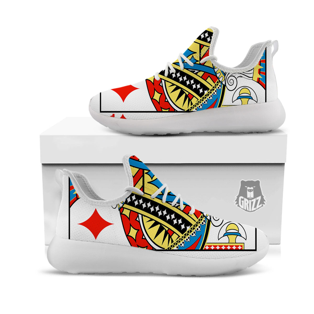 Playing Card King Of Diamonds Print White Athletic Shoes-grizzshop