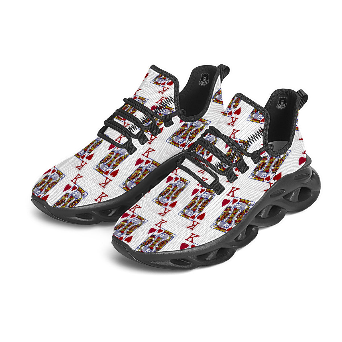 Playing Card King Of Hearts Print Pattern Black Running Shoes-grizzshop