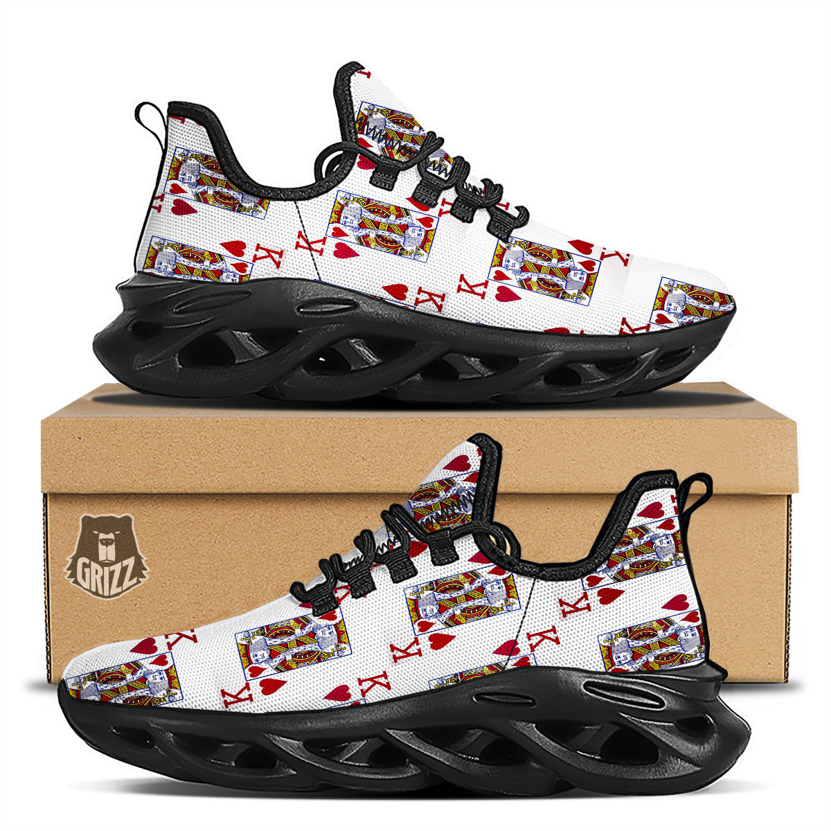 Playing Card King Of Hearts Print Pattern Black Running Shoes-grizzshop