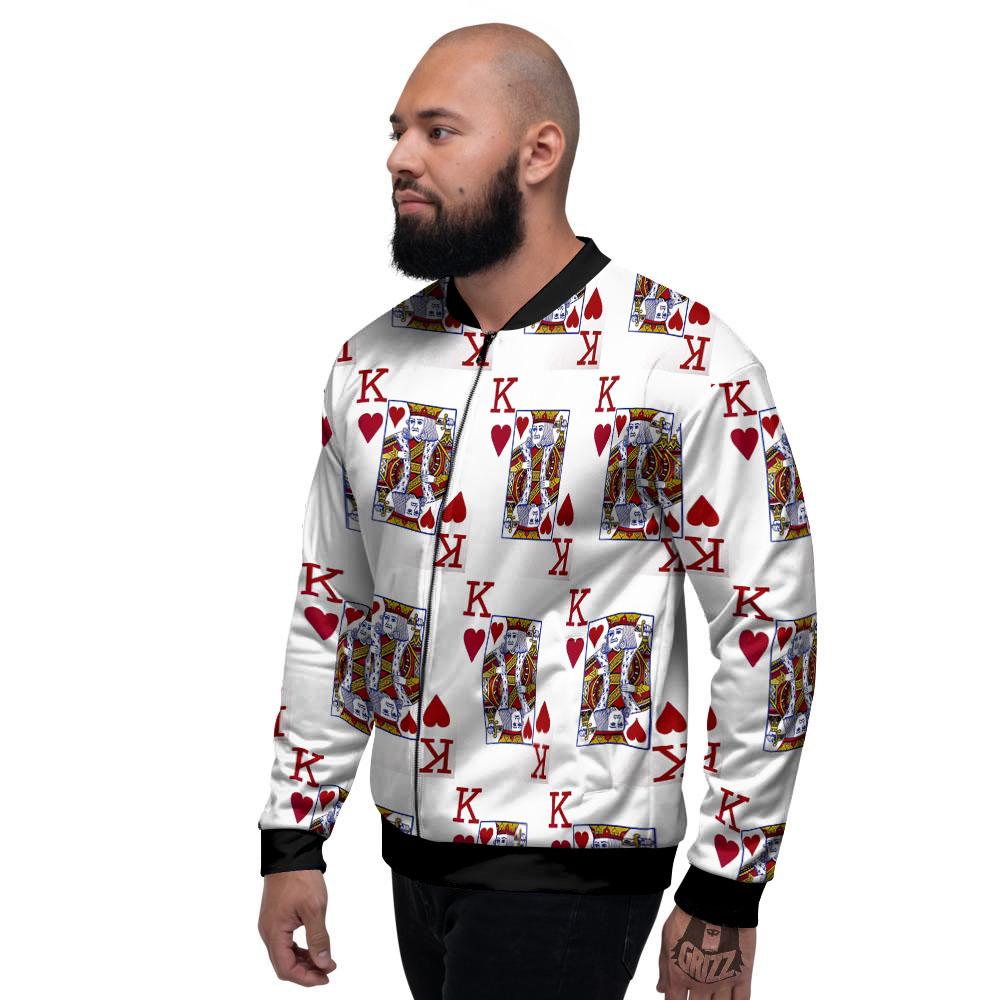 Playing Card King Of Hearts Print Pattern Men's Bomber Jacket-grizzshop