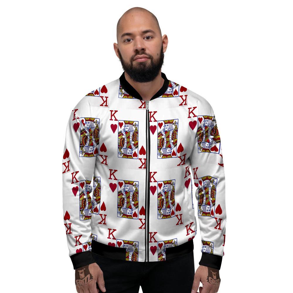 Playing Card King Of Hearts Print Pattern Men's Bomber Jacket-grizzshop