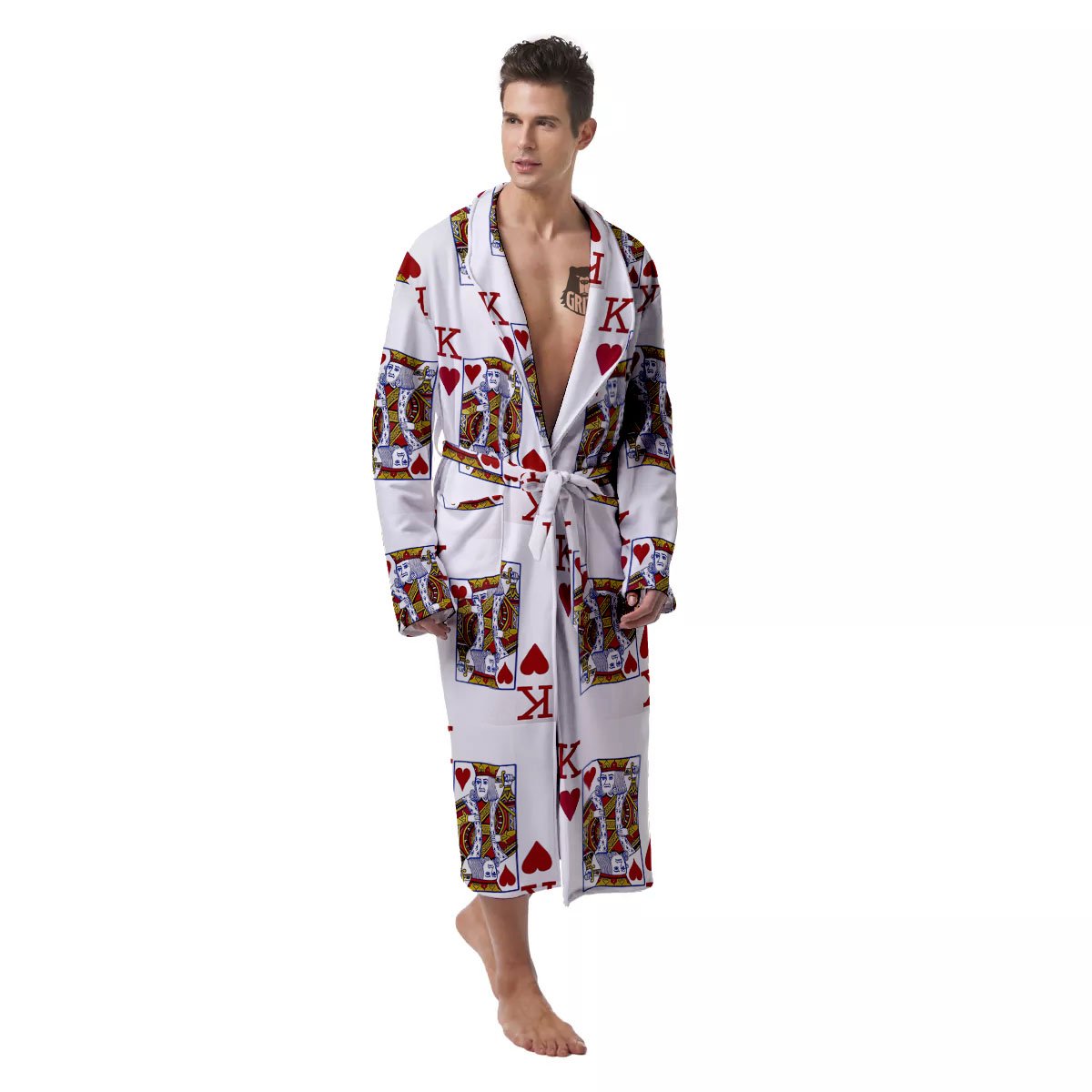 Playing Card King Of Hearts Print Pattern Men's Robe-grizzshop