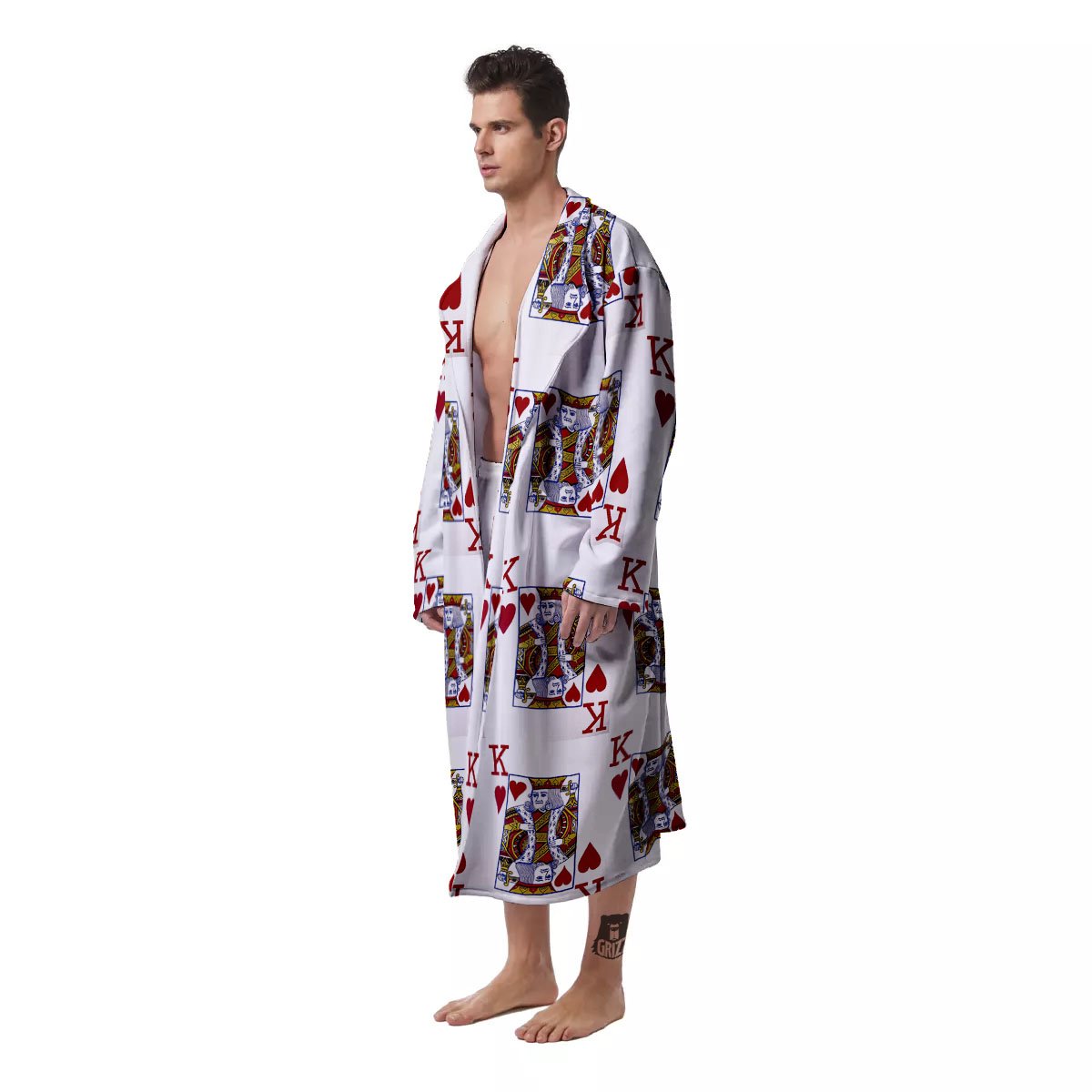 Playing Card King Of Hearts Print Pattern Men's Robe-grizzshop