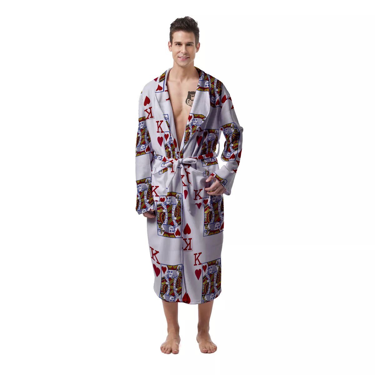 Playing Card King Of Hearts Print Pattern Men's Robe-grizzshop