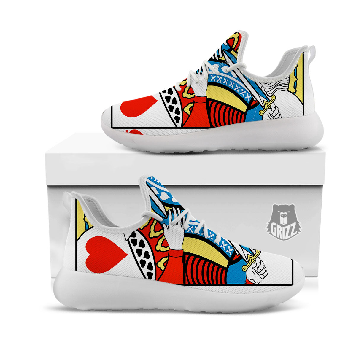 Playing Card King Of Hearts Print White Athletic Shoes-grizzshop