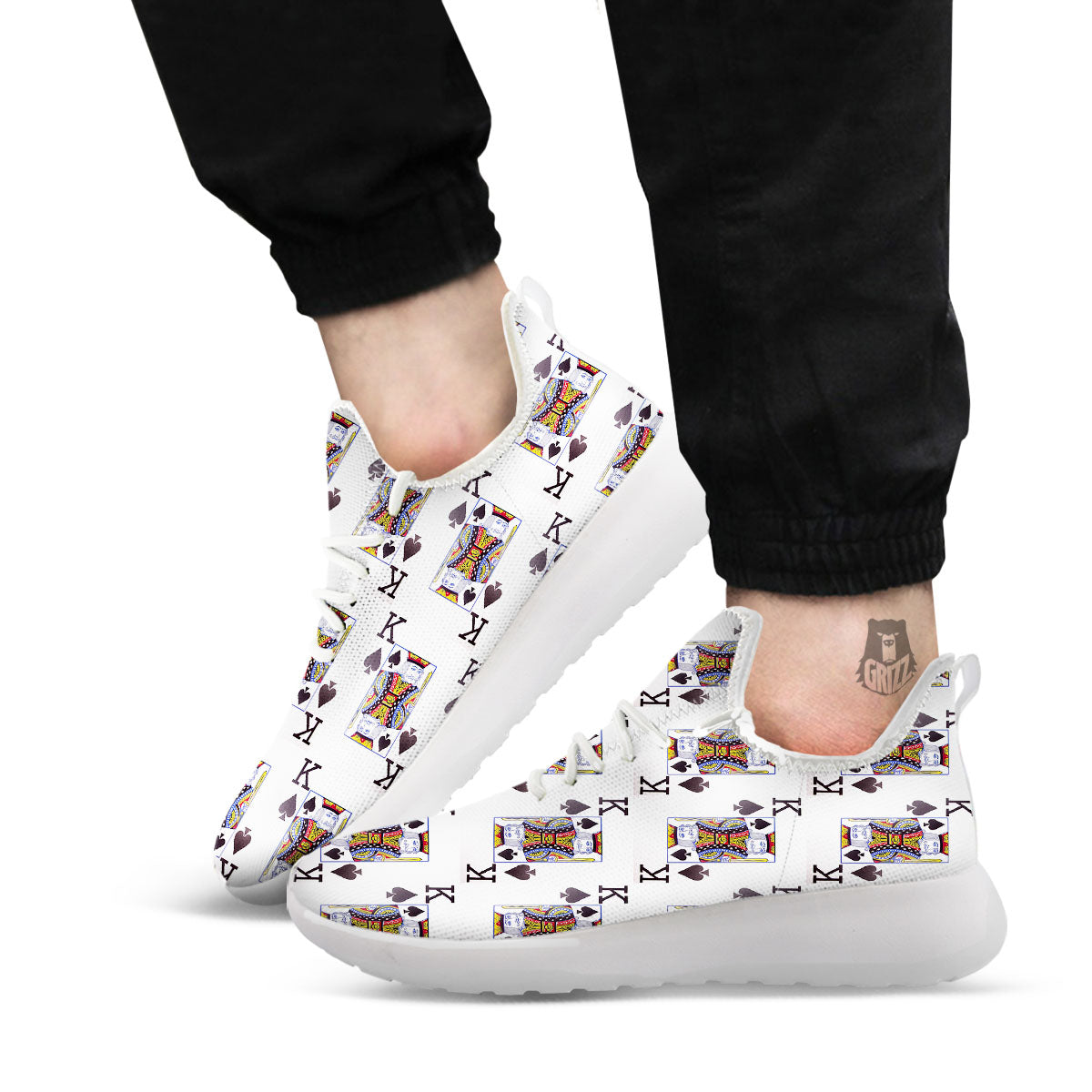 Playing Card King Of Spades Print Pattern White Athletic Shoes-grizzshop