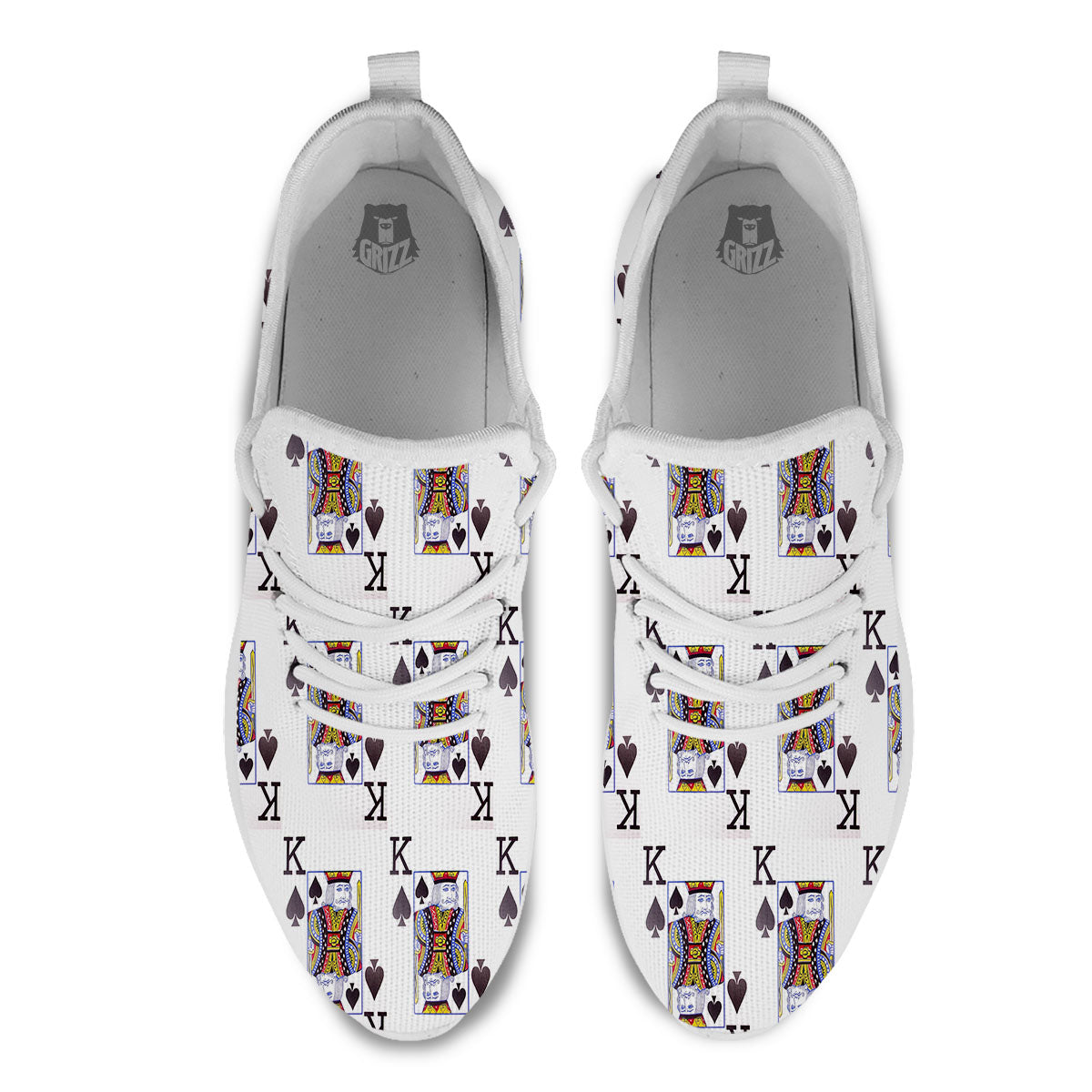 Playing Card King Of Spades Print Pattern White Athletic Shoes-grizzshop