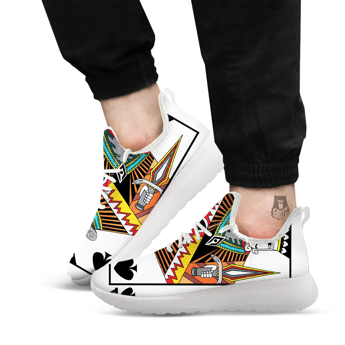 Playing Card King Of Spades Print White Athletic Shoes-grizzshop