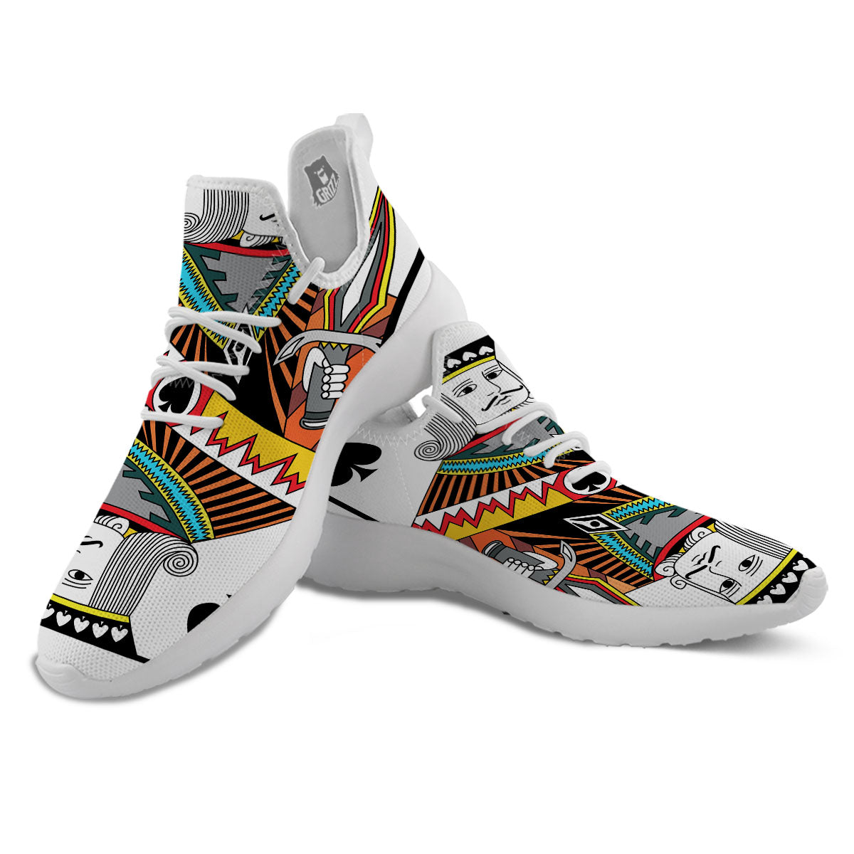 Playing Card King Of Spades Print White Athletic Shoes-grizzshop