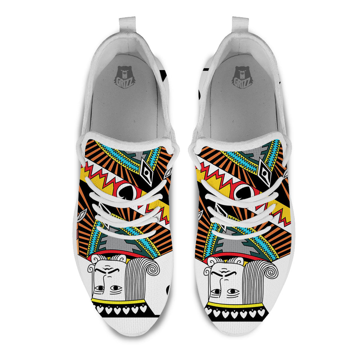 Playing Card King Of Spades Print White Athletic Shoes-grizzshop