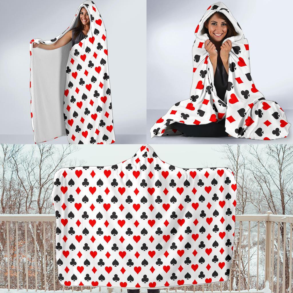 Playing Card Poker Casino Pattern Print Hooded Blanket-grizzshop