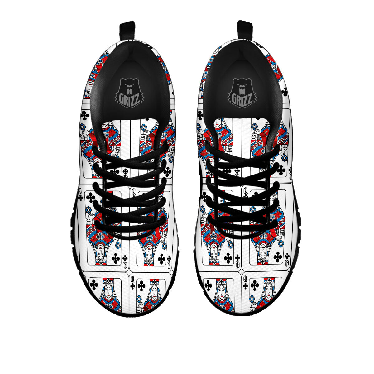 Playing Card Queen Of Clubs Print Pattern Black Sneaker-grizzshop