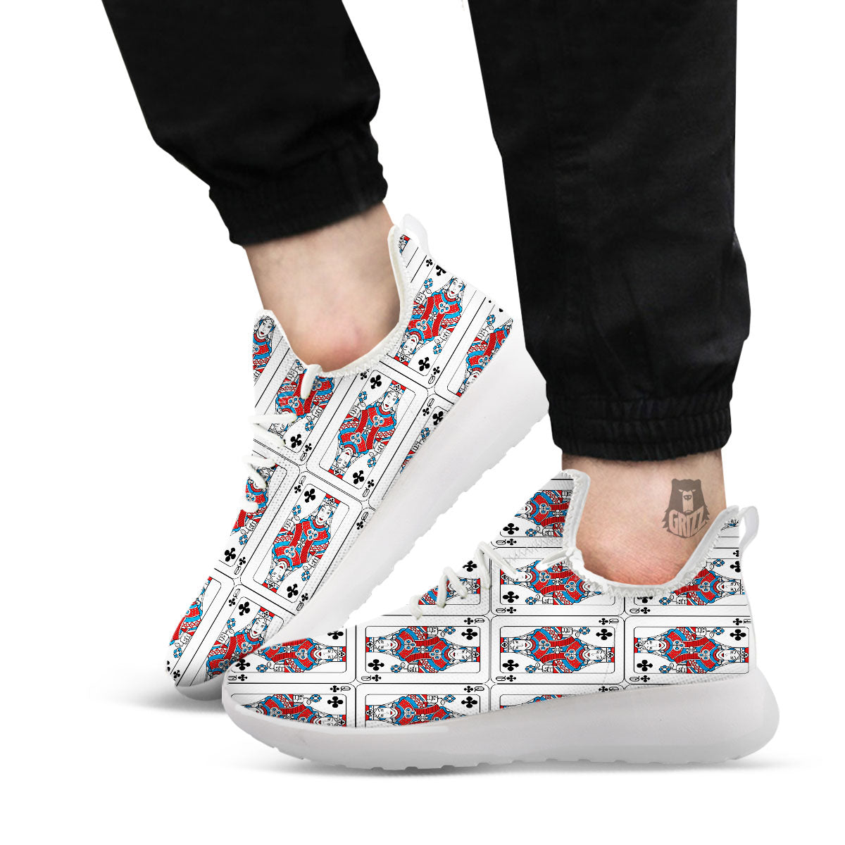 Playing Card Queen Of Clubs Print Pattern White Athletic Shoes-grizzshop