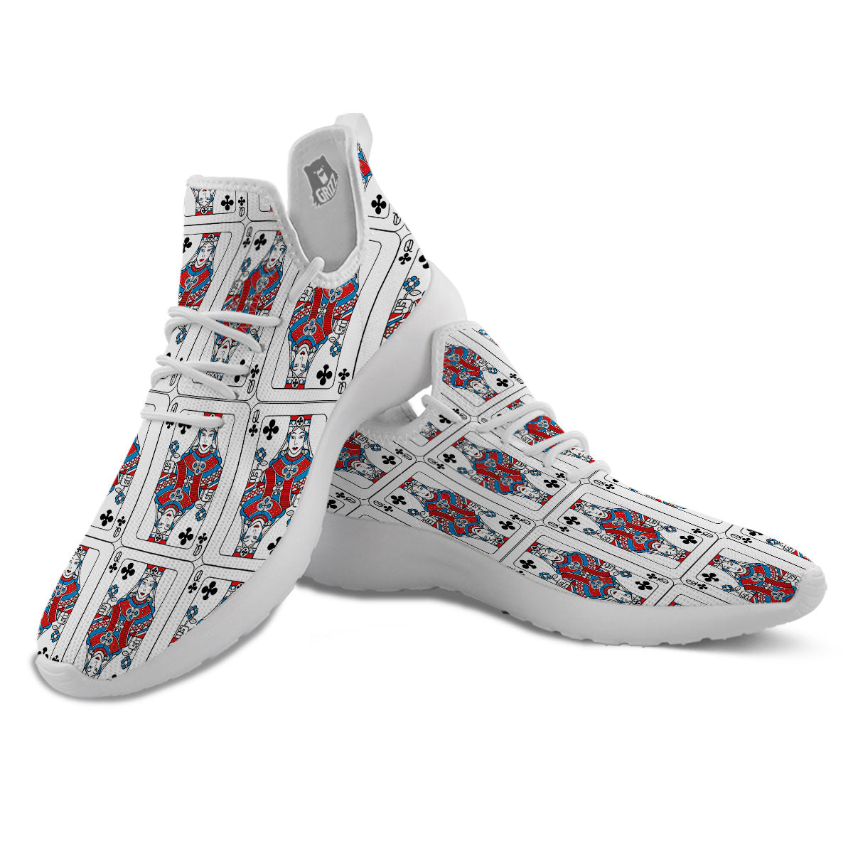 Playing Card Queen Of Clubs Print Pattern White Athletic Shoes-grizzshop