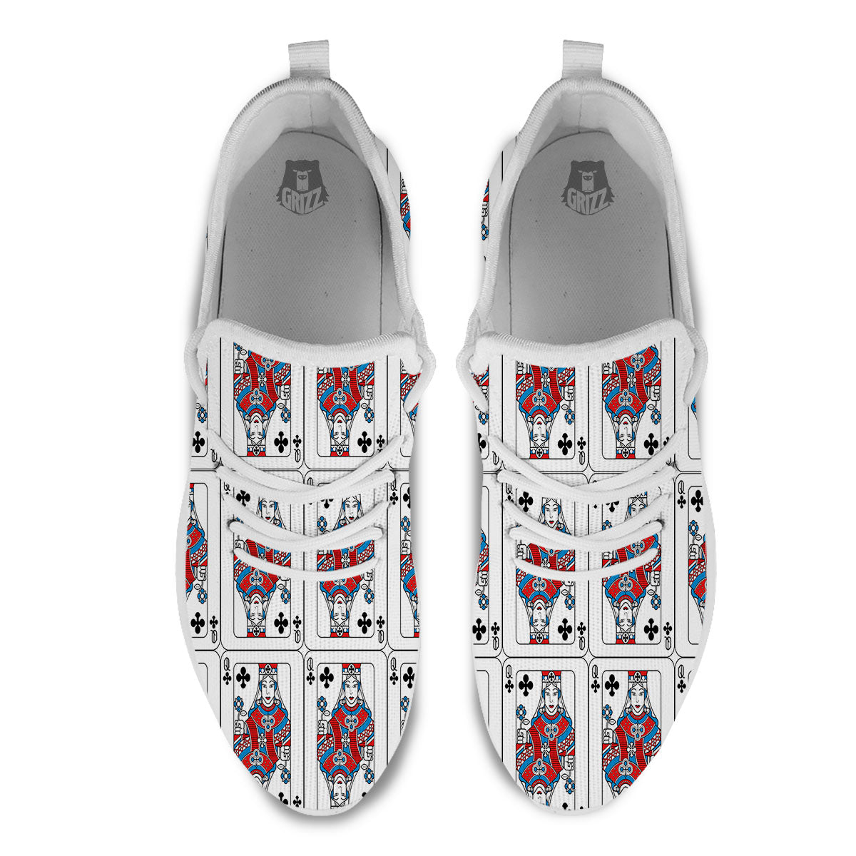 Playing Card Queen Of Clubs Print Pattern White Athletic Shoes-grizzshop