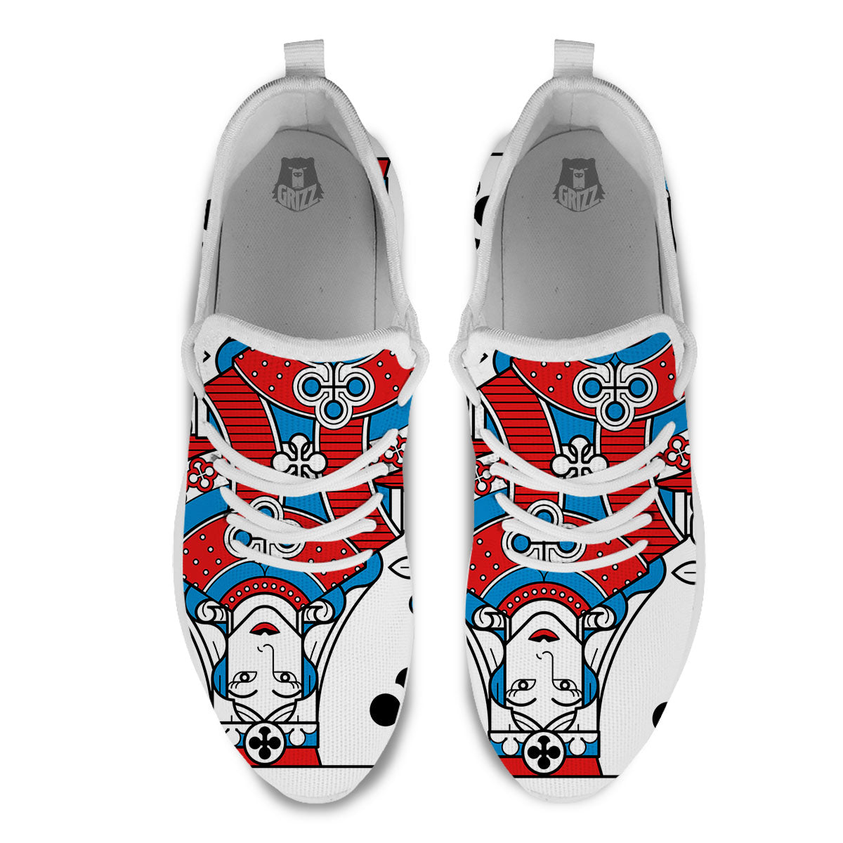 Playing Card Queen Of Clubs Print White Athletic Shoes-grizzshop