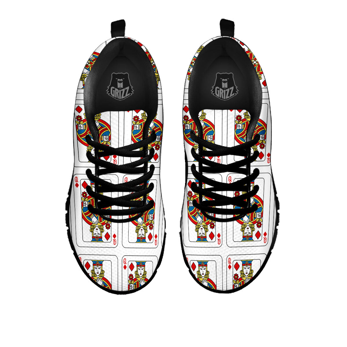 Playing Card Queen Of Diamonds Print Pattern Black Sneaker-grizzshop