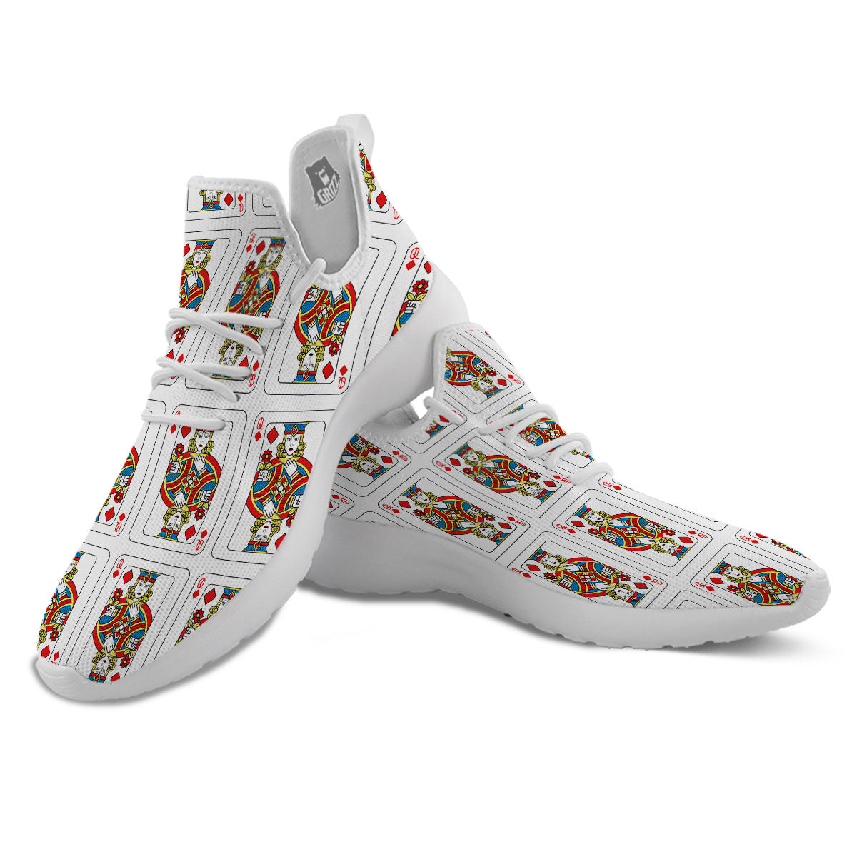 Playing Card Queen Of Diamonds Print Pattern White Athletic Shoes-grizzshop