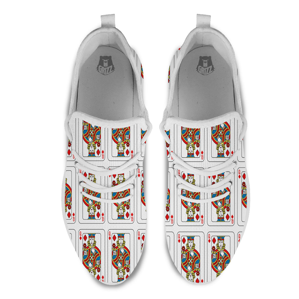 Playing Card Queen Of Diamonds Print Pattern White Athletic Shoes-grizzshop