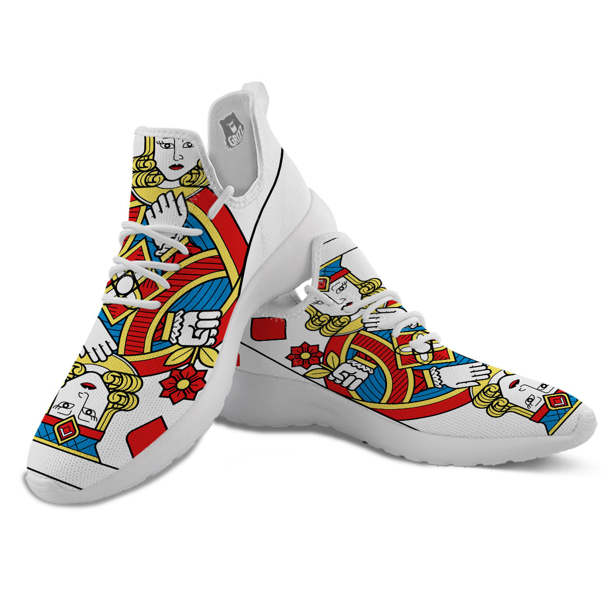 Playing Card Queen Of Diamonds Print White Athletic Shoes-grizzshop