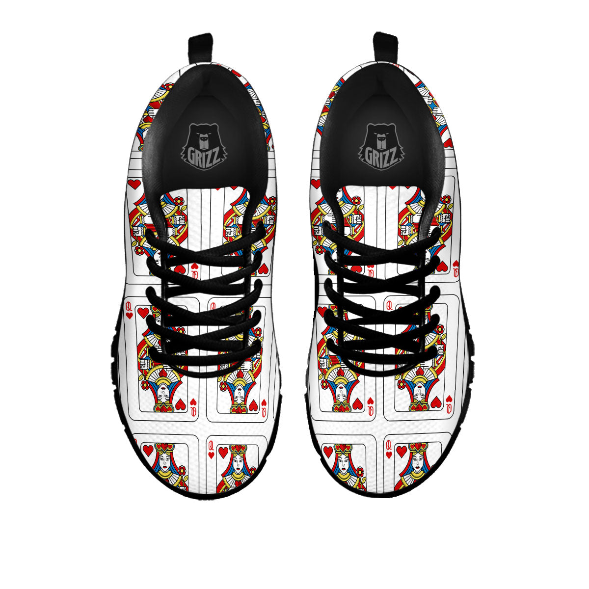 Playing Card Queen Of Hearts Print Pattern Black Sneaker-grizzshop