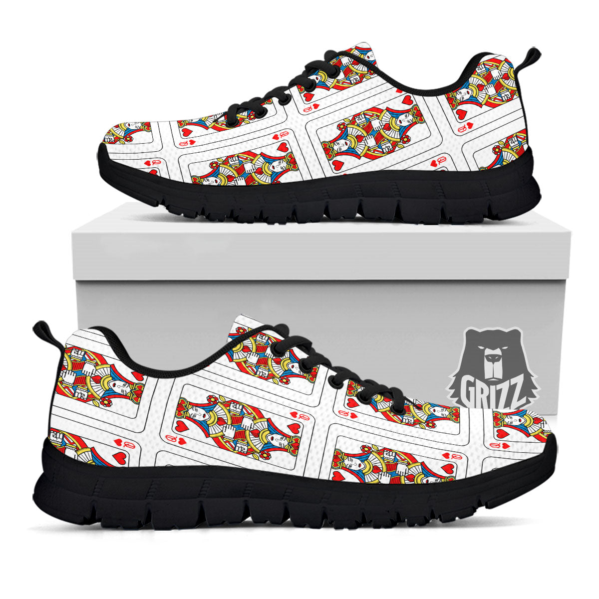 Playing Card Queen Of Hearts Print Pattern Black Sneaker-grizzshop