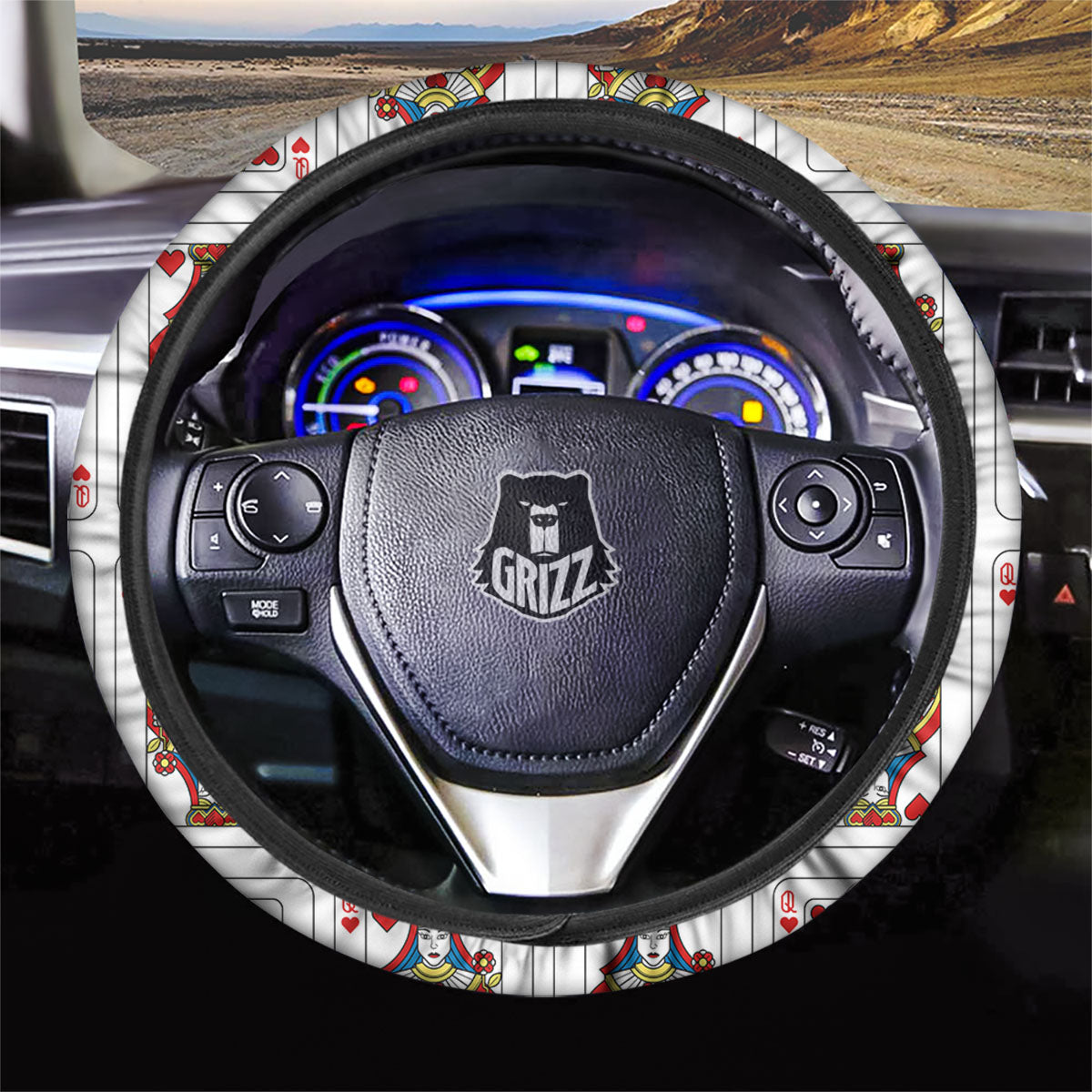 Playing Card Queen Of Hearts Print Pattern Car Steering Wheel Cover-grizzshop