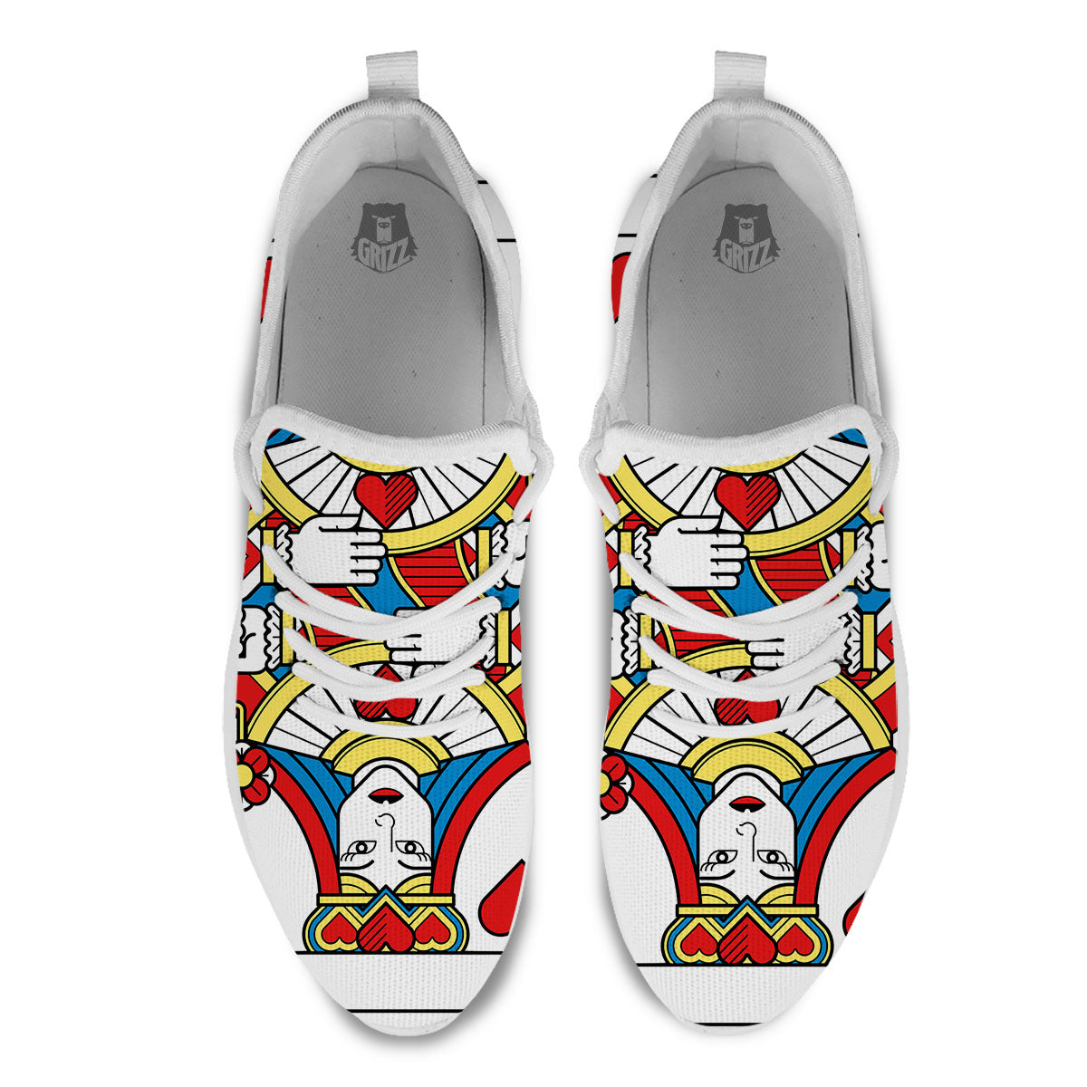 Playing Card Queen Of Hearts Print White Athletic Shoes-grizzshop