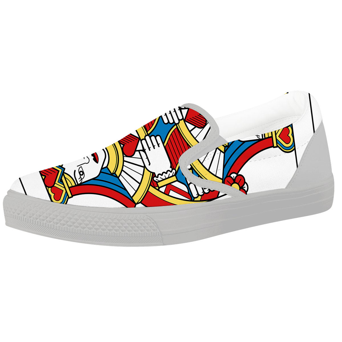 Playing Card Queen Of Hearts Print White Slip On Shoes-grizzshop