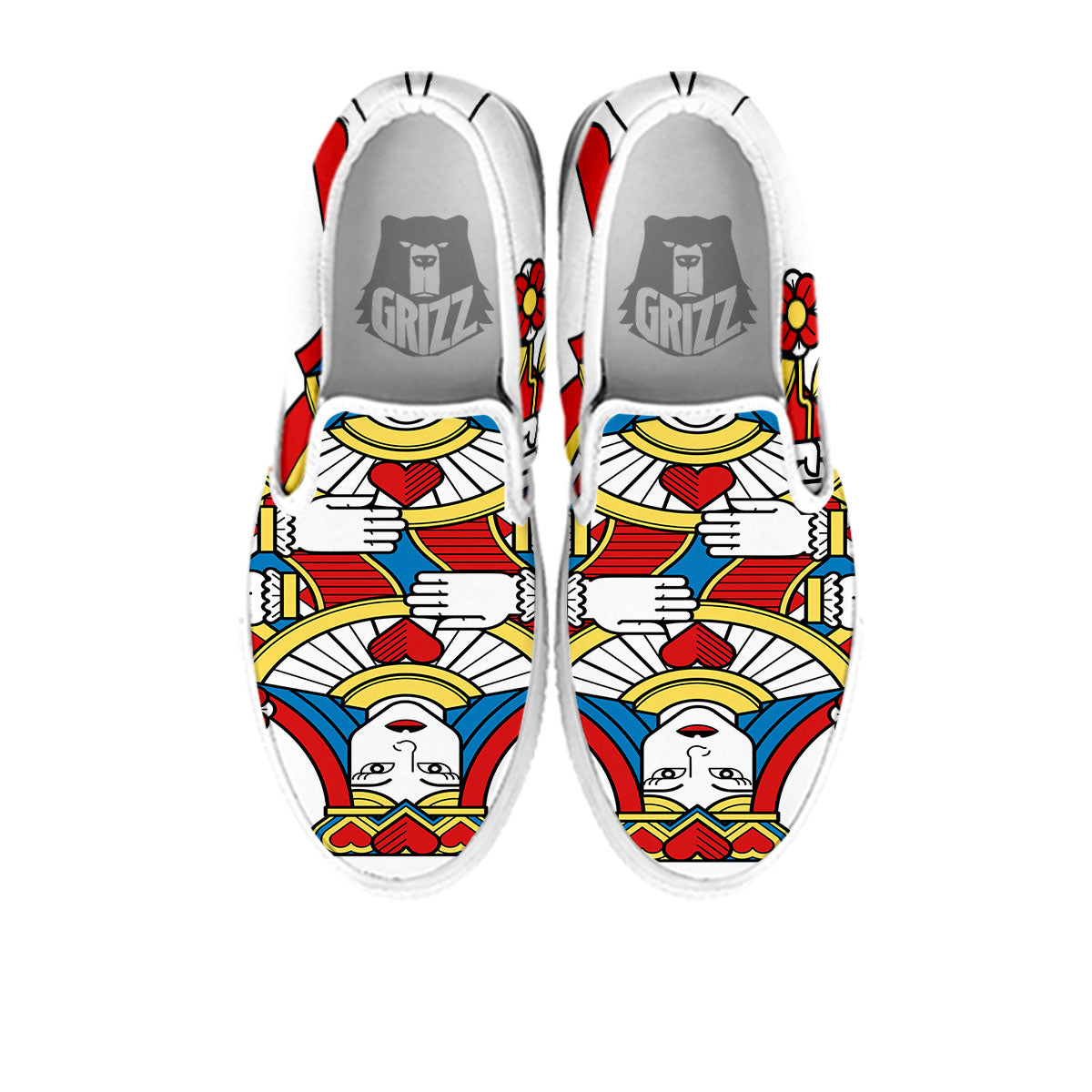 Playing Card Queen Of Hearts Print White Slip On Shoes-grizzshop