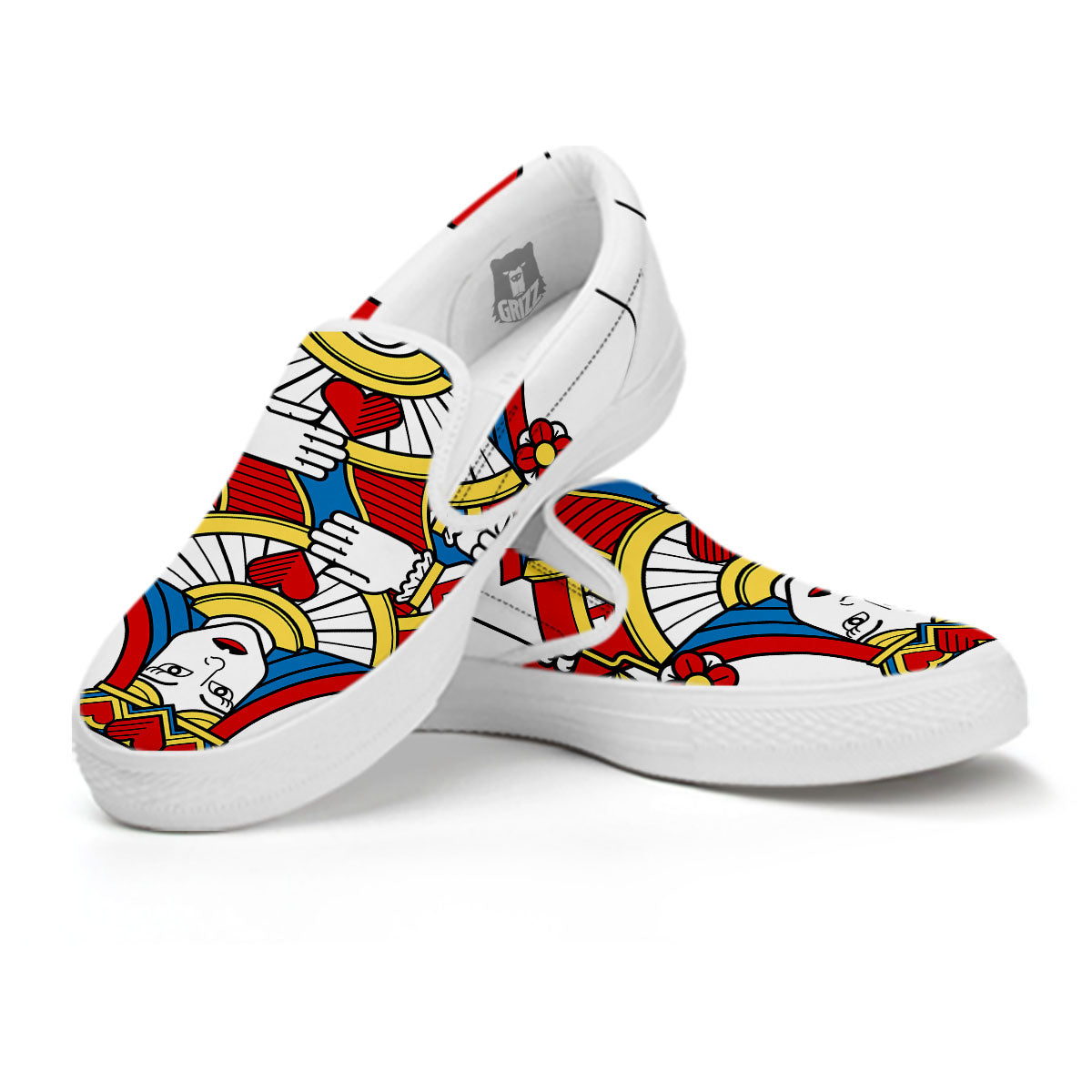 Playing Card Queen Of Hearts Print White Slip On Shoes-grizzshop