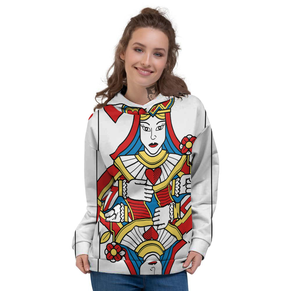 Playing Card Queen Of Hearts Print Women s Hoodie Grizzshopping