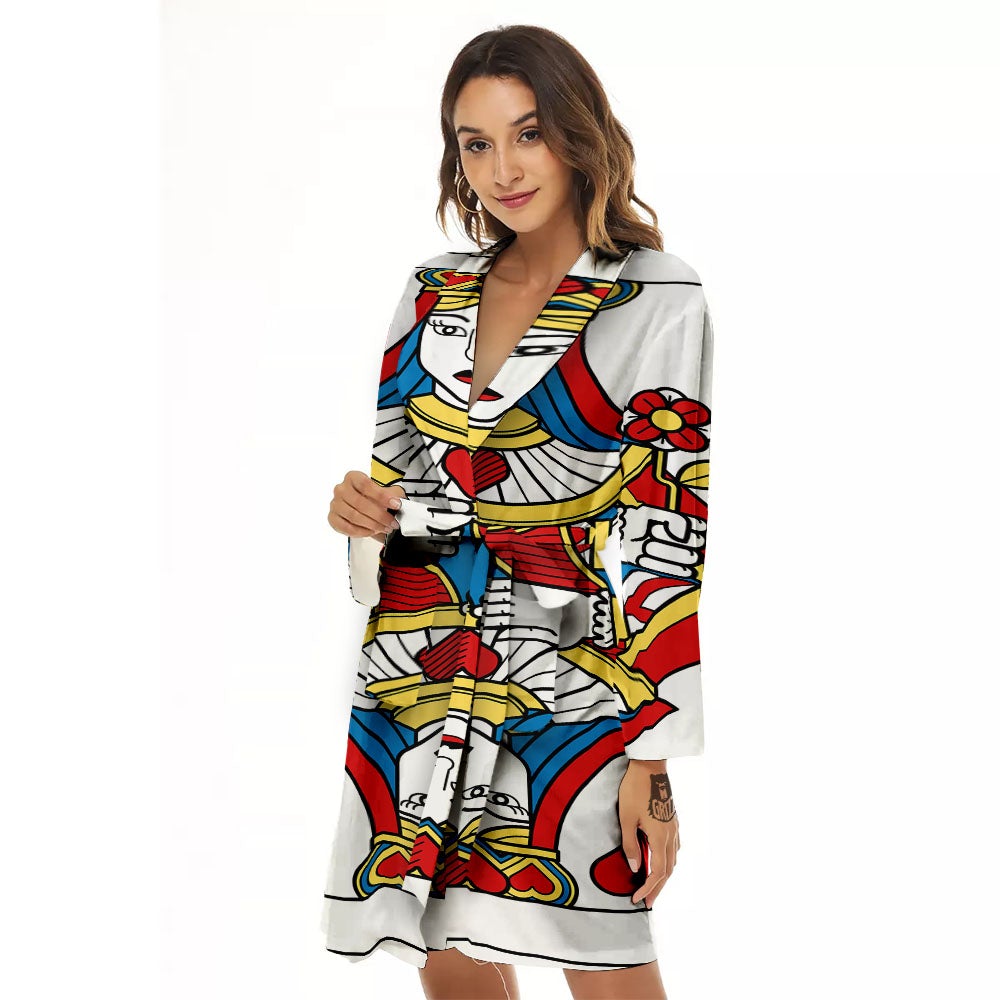 Playing Card Queen Of Hearts Print Women's Robe-grizzshop