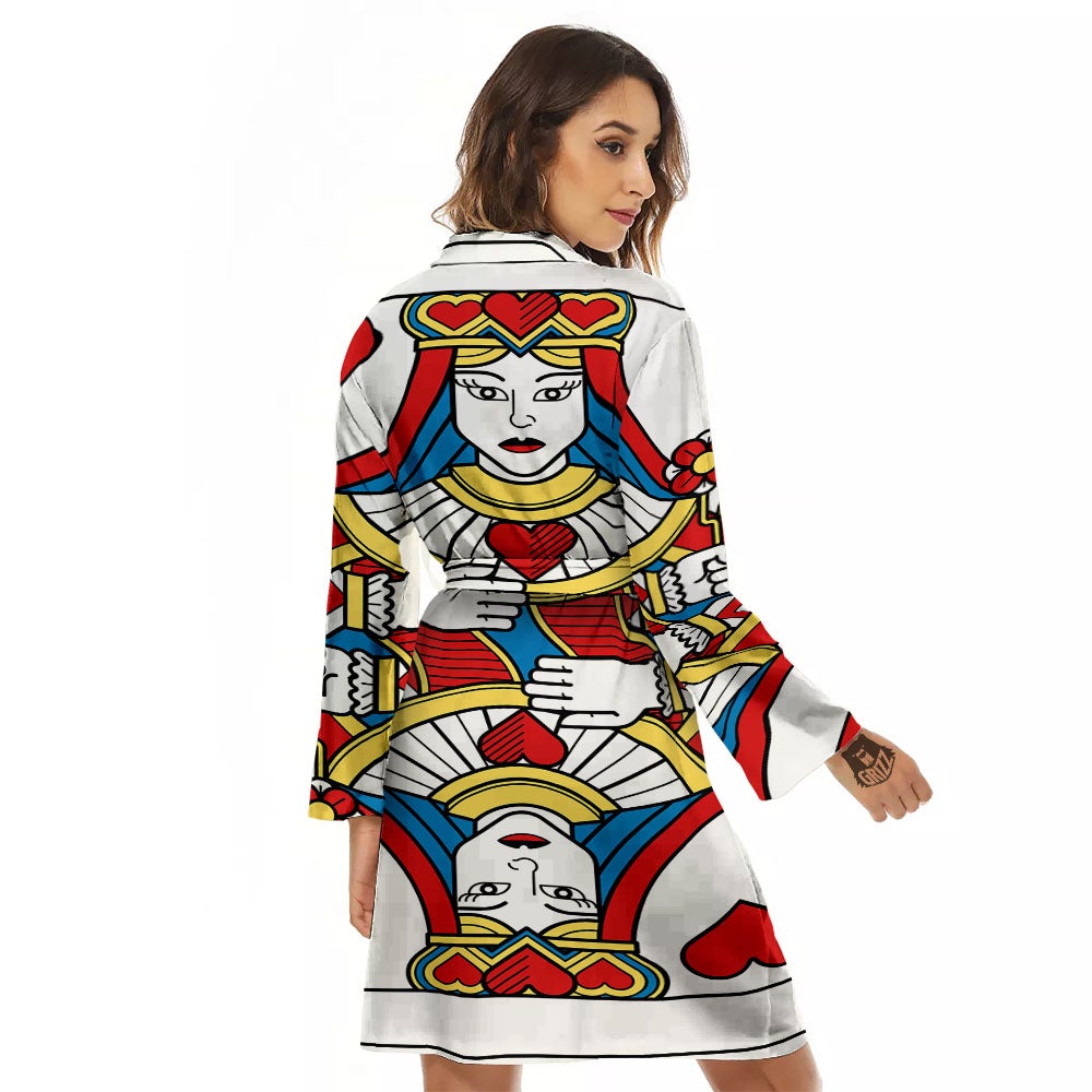 Playing Card Queen Of Hearts Print Women's Robe-grizzshop