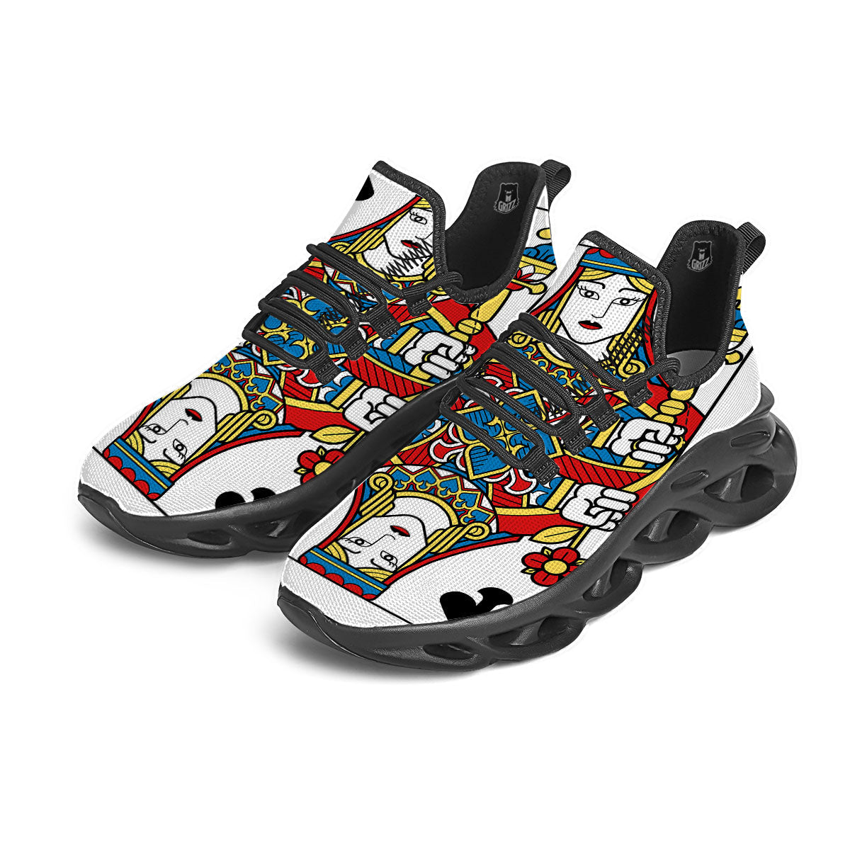 Playing Card Queen Of Spades Print Black Running Shoes-grizzshop