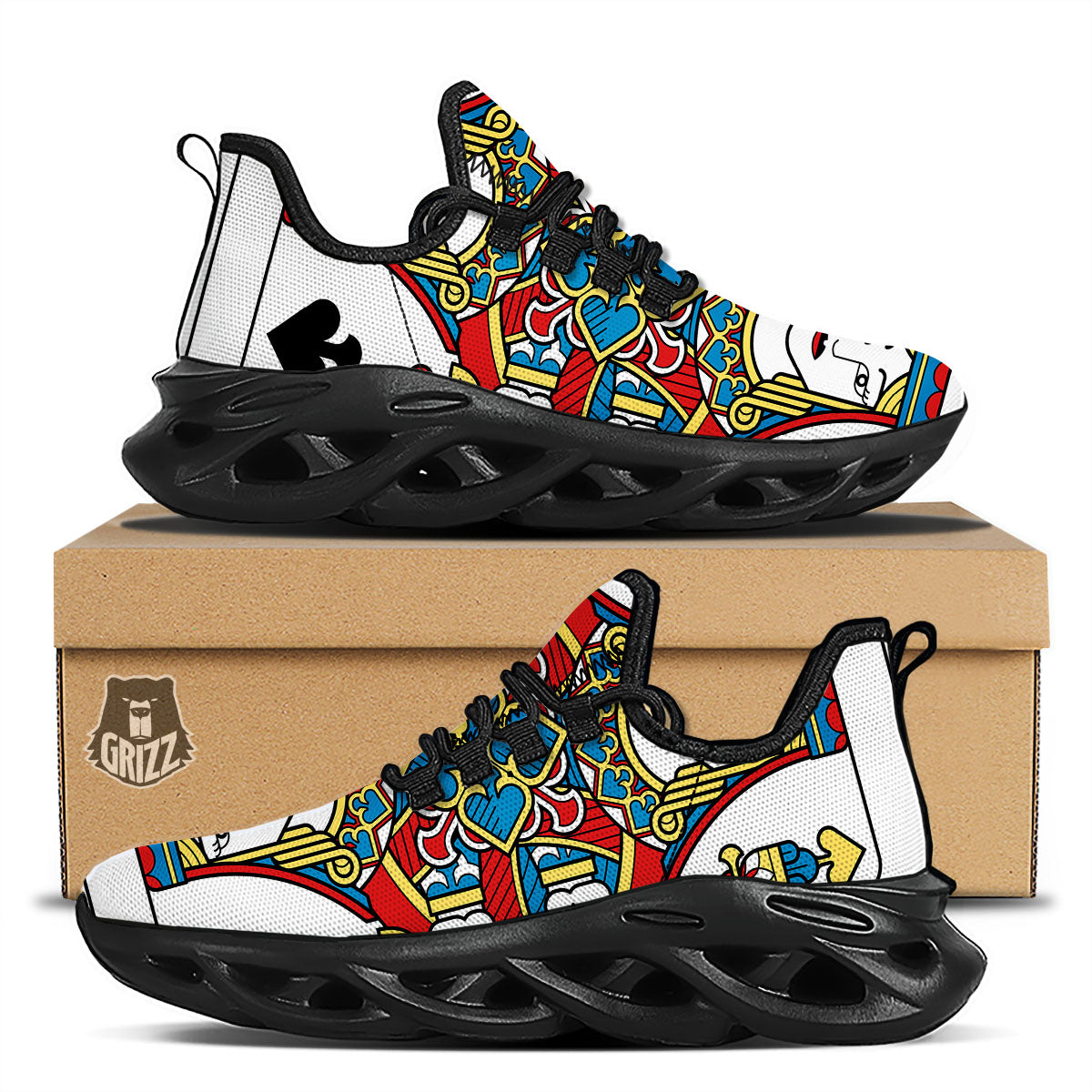 Playing Card Queen Of Spades Print Black Running Shoes-grizzshop