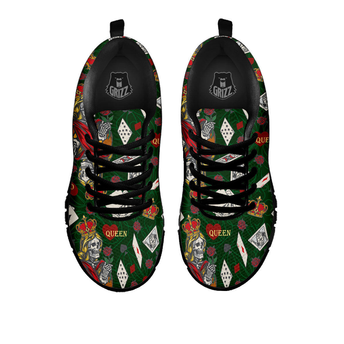 Playing Card Queen Of Spades Print Pattern Black Sneaker-grizzshop