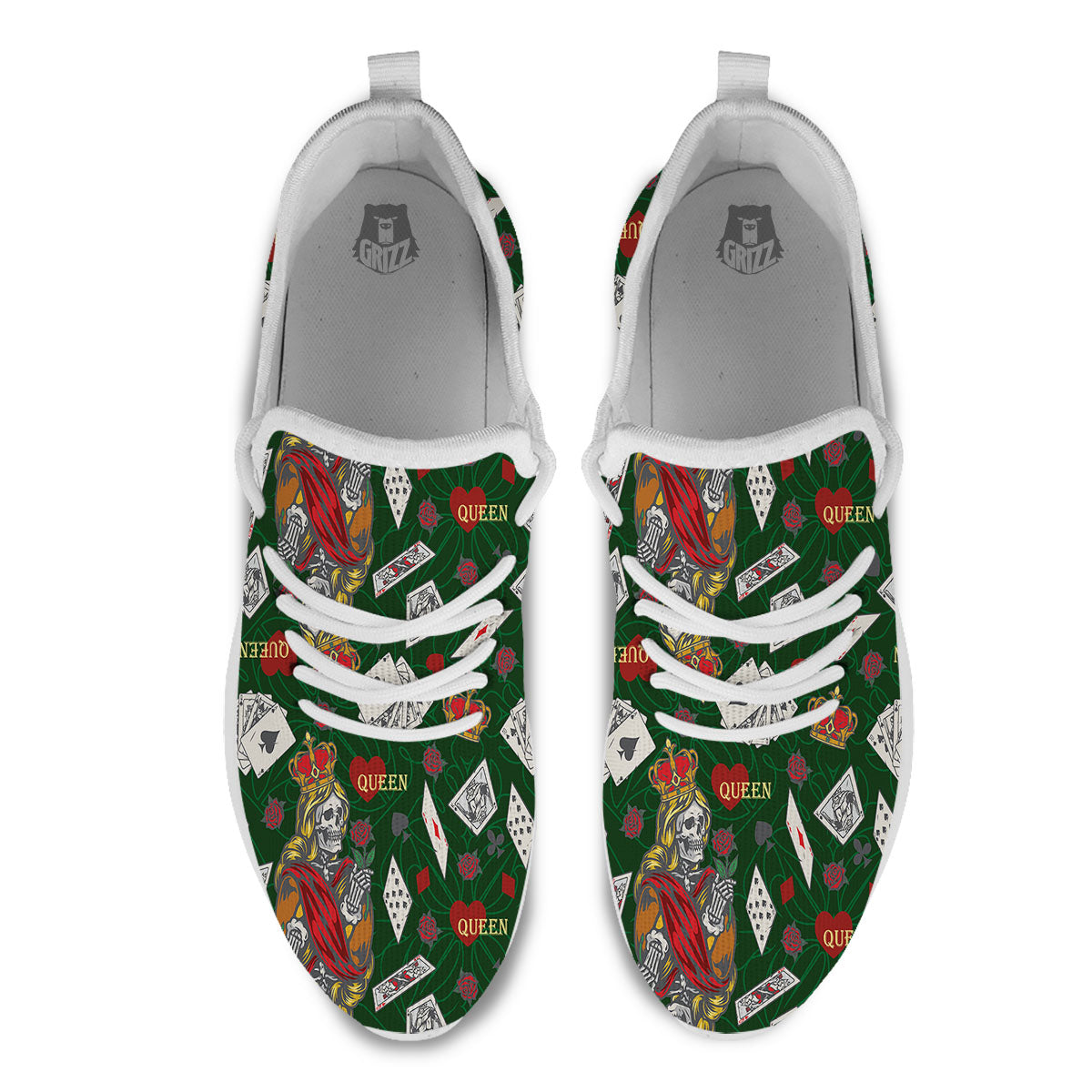 Playing Card Queen Of Spades Print Pattern White Athletic Shoes-grizzshop