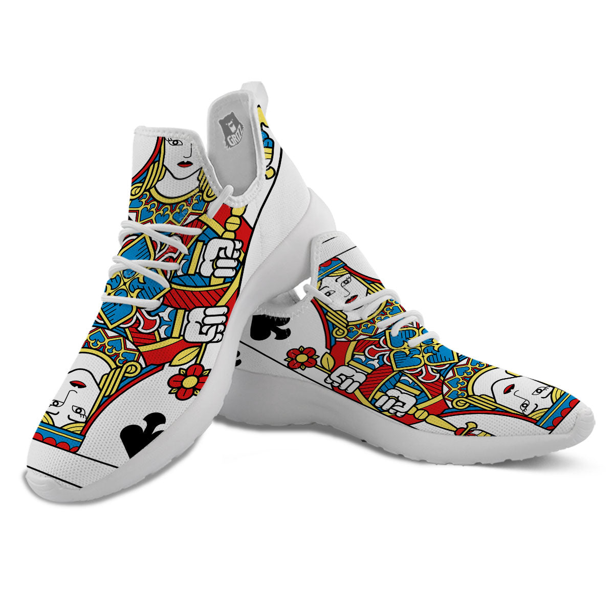 Playing Card Queen Of Spades Print White Athletic Shoes-grizzshop