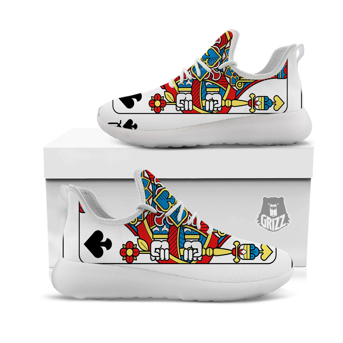 Playing Card Queen Of Spades Print White Athletic Shoes-grizzshop