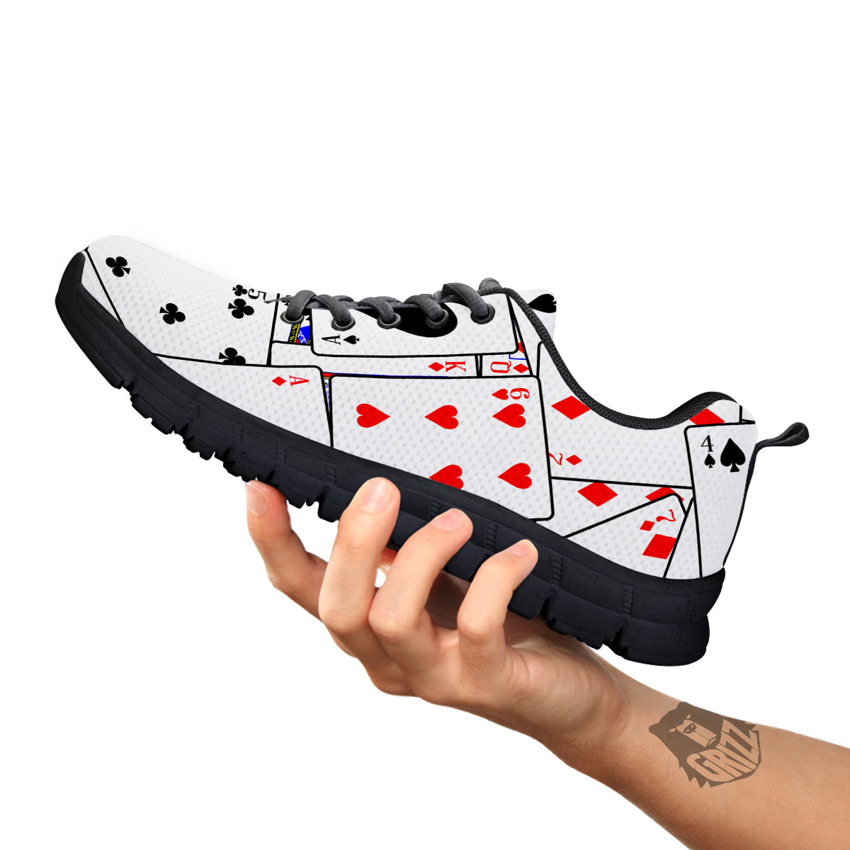 Playing Card Suits Black And Red Print Black Sneaker-grizzshop