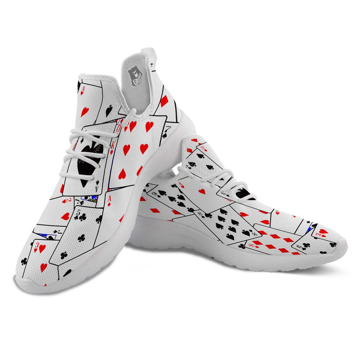 Playing Card Suits Black And Red Print White Athletic Shoes-grizzshop