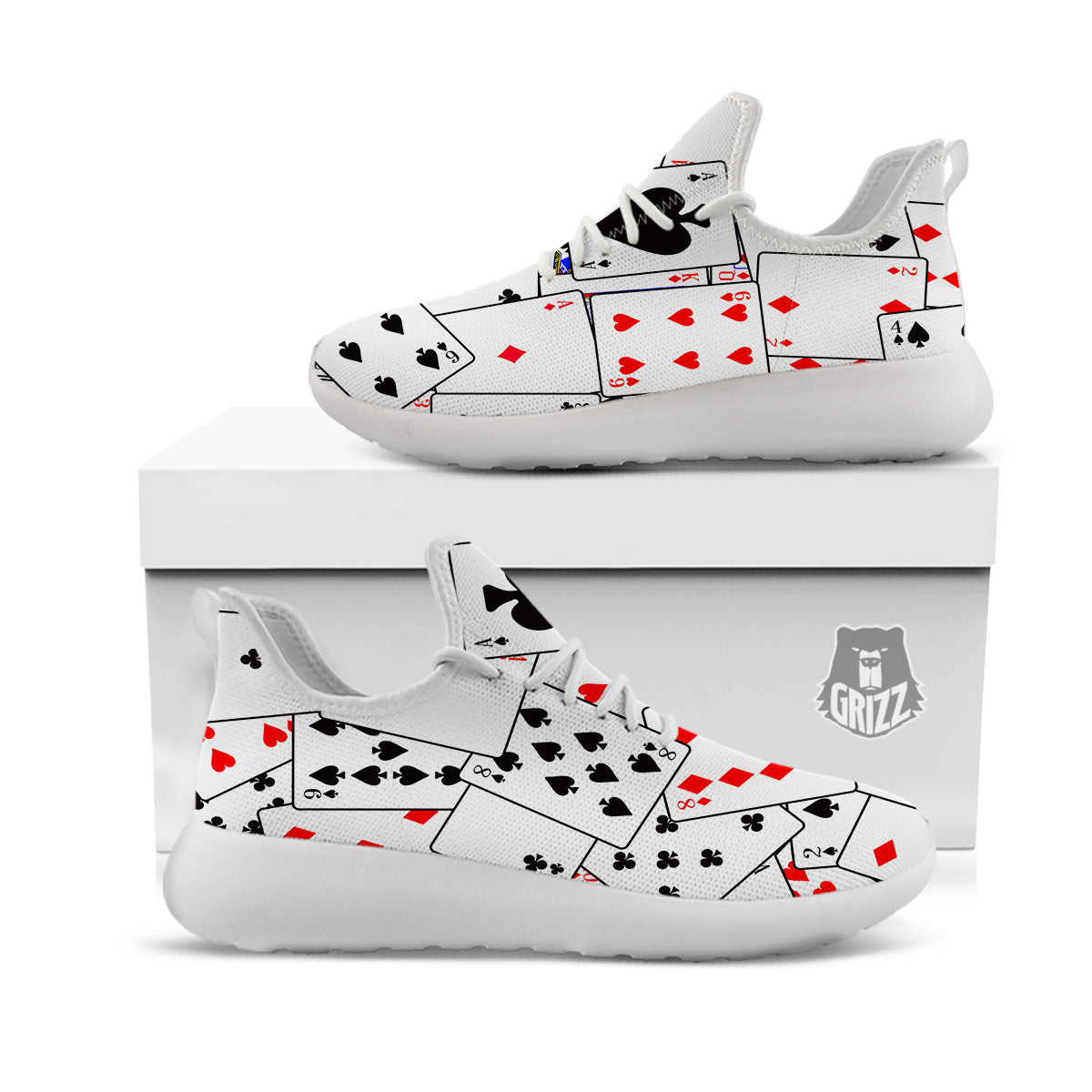 Playing Card Suits Black And Red Print White Athletic Shoes-grizzshop