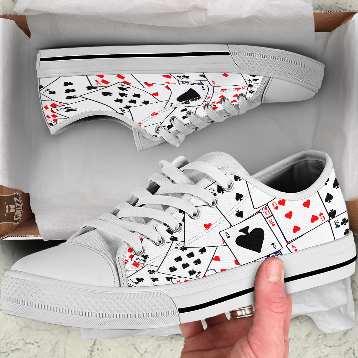 Playing Card Suits Black And Red Print White Low Top Shoes-grizzshop