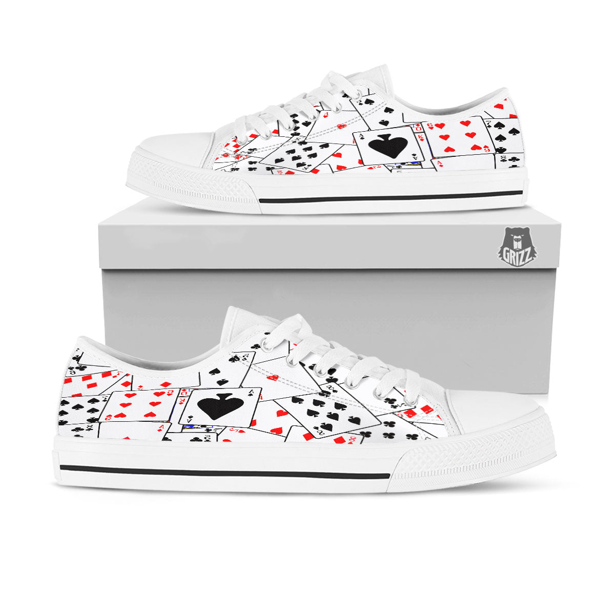 Playing Card Suits Black And Red Print White Low Top Shoes-grizzshop