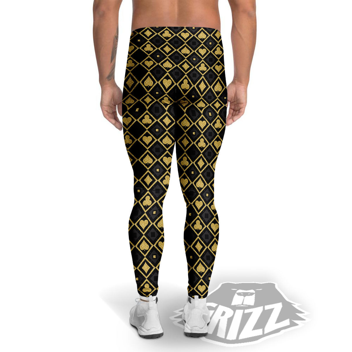 Playing Card Suits Gold Print Pattern Men's Leggings-grizzshop