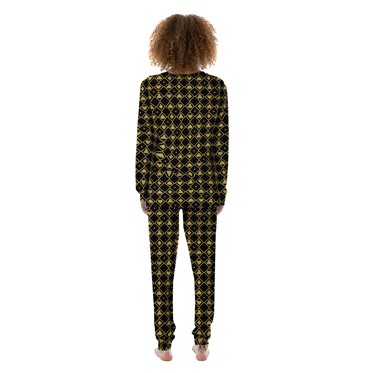 Playing Card Suits Gold Print Pattern Women's Pajamas-grizzshop