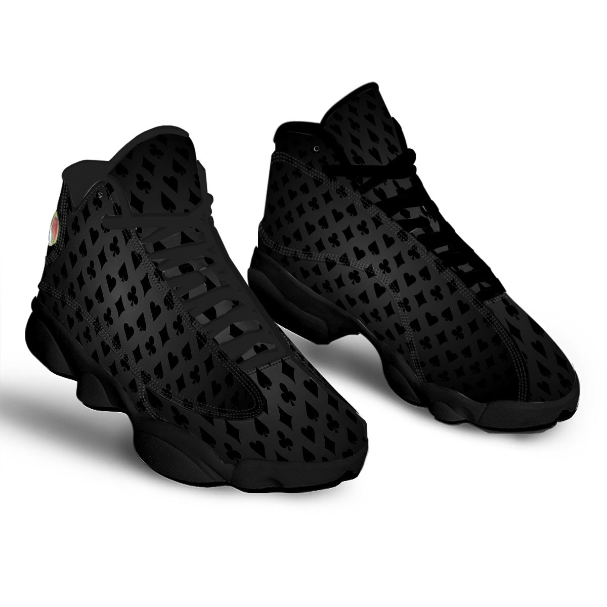 Playing Card Suits Grey And Black Print Black Basketball Shoes-grizzshop