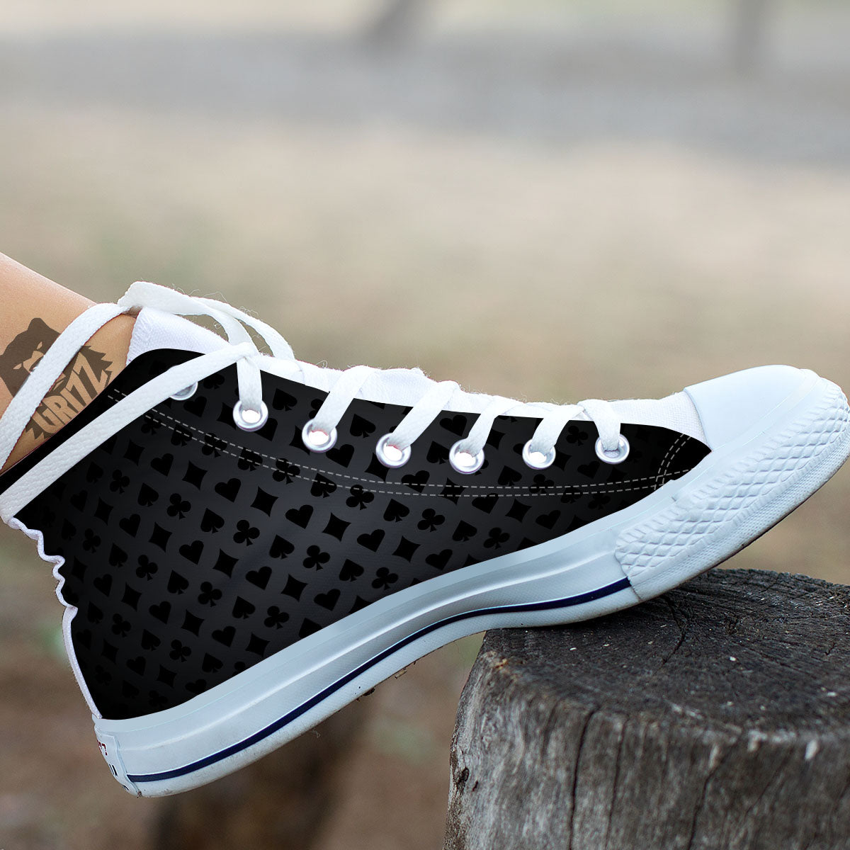 Playing Card Suits Grey And Black Print White High Top Shoes-grizzshop