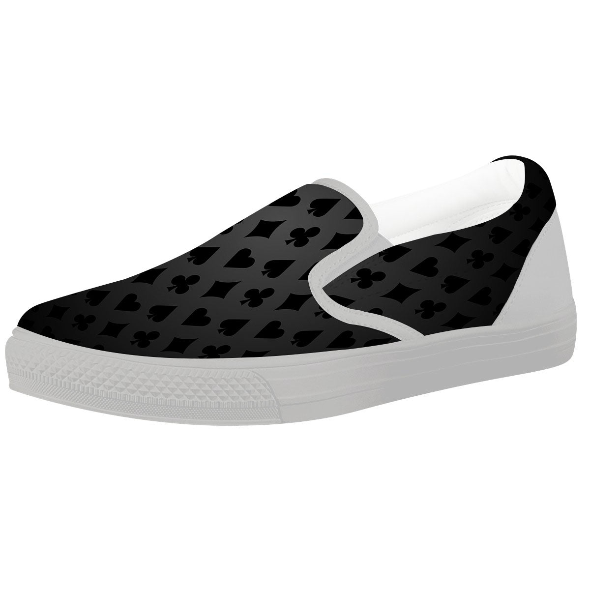 Playing Card Suits Grey And Black Print White Slip On Shoes-grizzshop